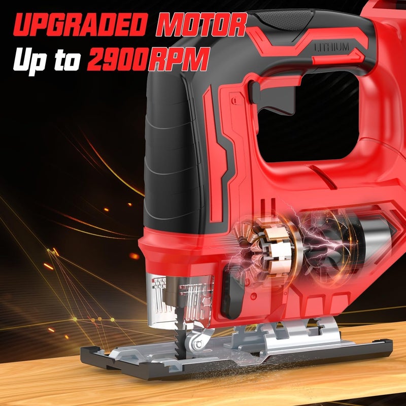 XunDong منشار كهربائي لاسلكي متوافق مع بطارية Milwaukee 18V، محرك بحد أقصى 2900 دورة في الدقيقة، قطع مائل من 0° إلى 45°، إعداد مداري بثلاثة أوضاع للقطع المستقيم/المنحني/الدائري (خشب/معدن/PVC)، سرعة متغيرة، منشار مع ضوء LED. - Image 3